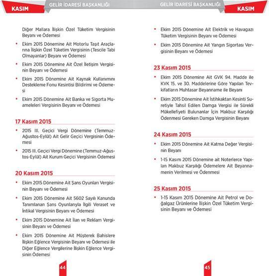 2015 yılı vergi takvimi