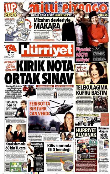 Gazete manşetleri (2 Ocak 2015)
