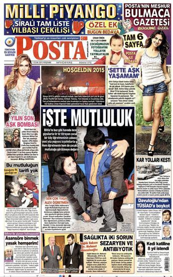 Gazete manşetleri (2 Ocak 2015)