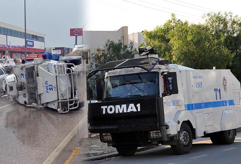 Zırhı polis aracı, kırmızı ışıkta TOMAya çarpıp devrildi