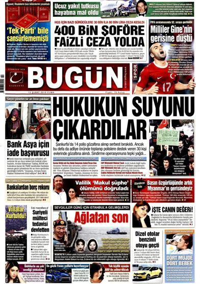 Gazete manşetleri (13 Şubat 2015)