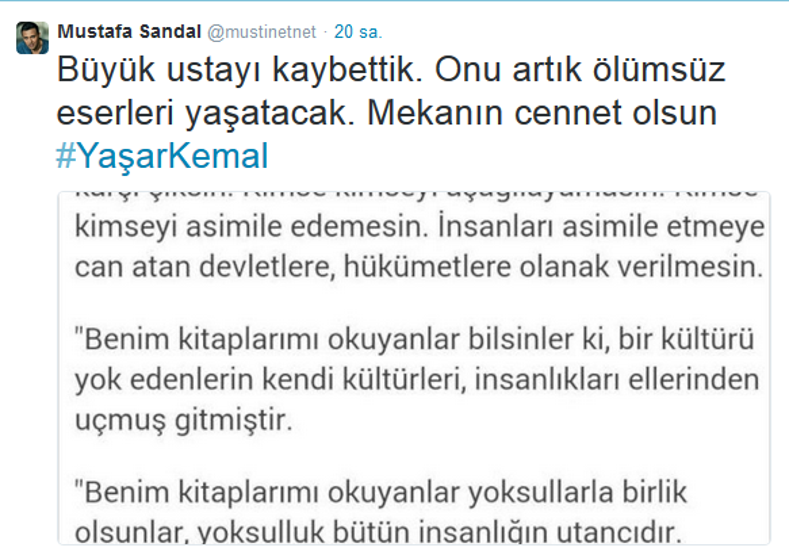 Ünlüler Yaşar Kemal‘e böyle veda etti