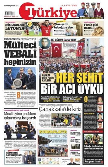 Gazete manşetleri (4 Eylül 2015)