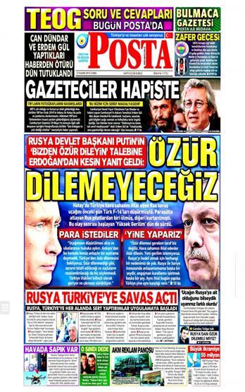 Gazete manşetleri (27 Kasım 2015)
