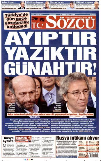Gazete manşetleri (27 Kasım 2015)