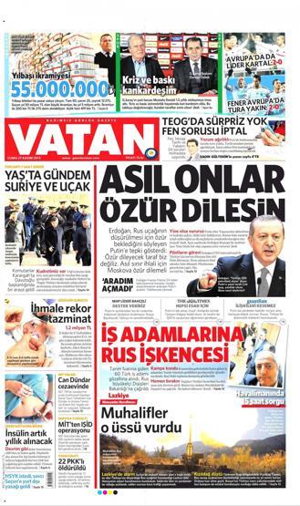 Gazete manşetleri (27 Kasım 2015)