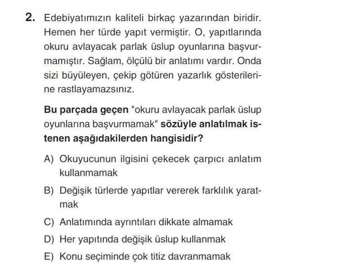Online deneme sınavı Türkçe bölümü cevap anahtarı