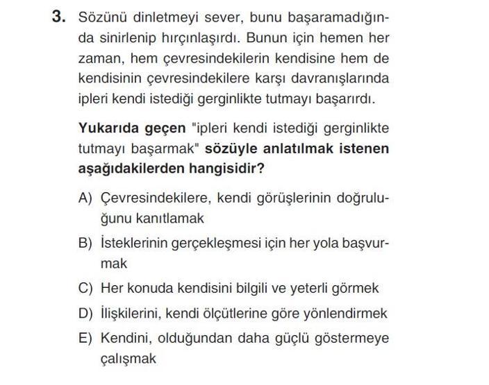 Online deneme sınavı Türkçe bölümü cevap anahtarı