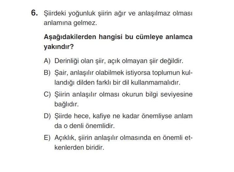 Online deneme sınavı Türkçe bölümü cevap anahtarı