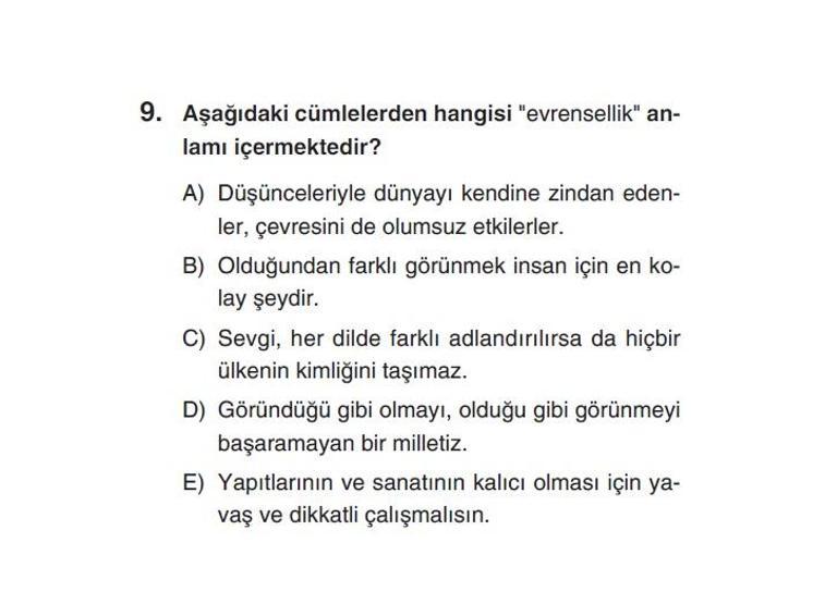 Online deneme sınavı Türkçe bölümü cevap anahtarı