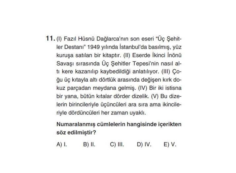 Online deneme sınavı Türkçe bölümü cevap anahtarı