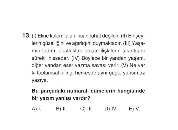 Online deneme sınavı Türkçe bölümü cevap anahtarı