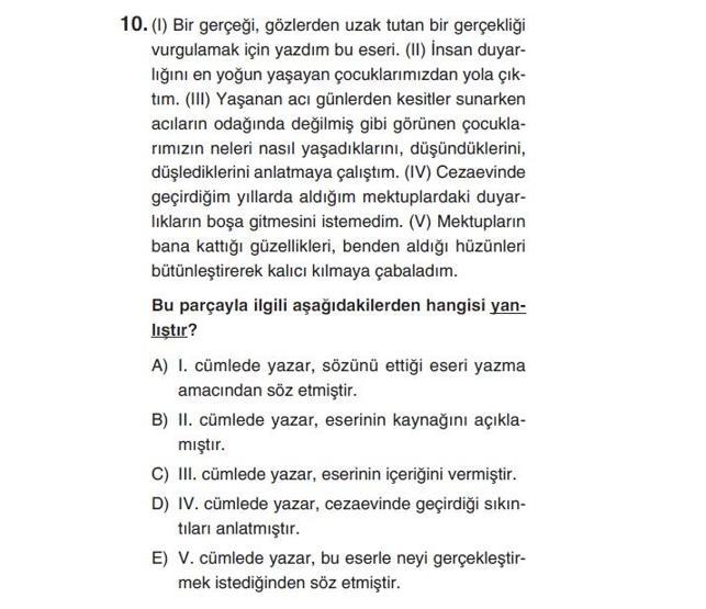 Online deneme sınavı Türkçe bölümü cevap anahtarı