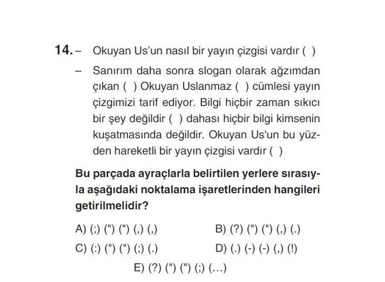 Online deneme sınavı Türkçe bölümü cevap anahtarı