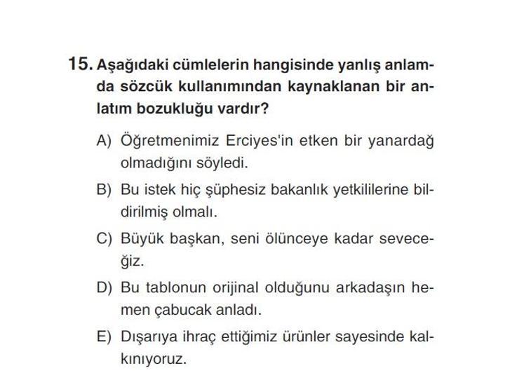Online deneme sınavı Türkçe bölümü cevap anahtarı