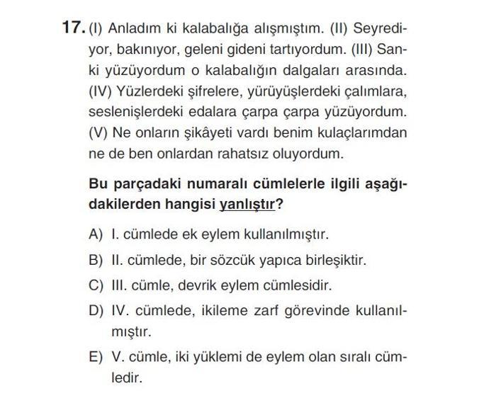 Online deneme sınavı Türkçe bölümü cevap anahtarı
