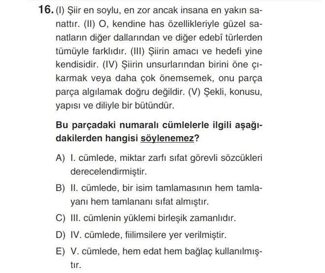 Online deneme sınavı Türkçe bölümü cevap anahtarı