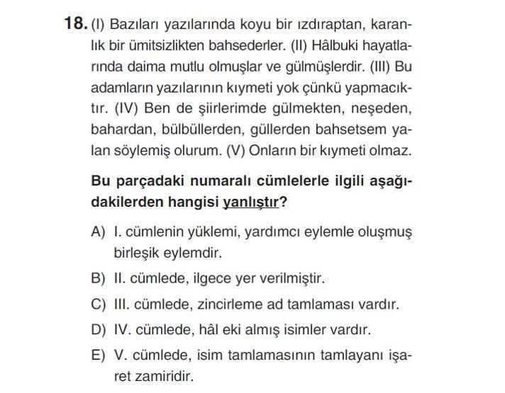 Online deneme sınavı Türkçe bölümü cevap anahtarı