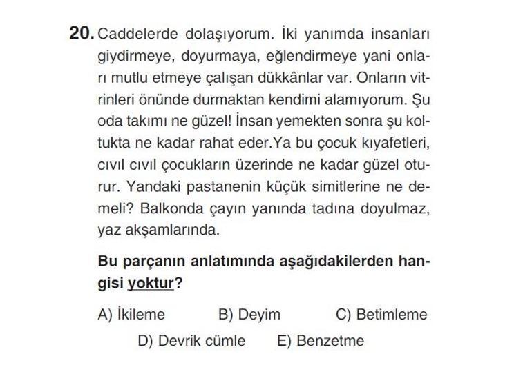 Online deneme sınavı Türkçe bölümü cevap anahtarı