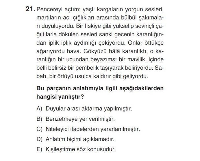 Online deneme sınavı Türkçe bölümü cevap anahtarı
