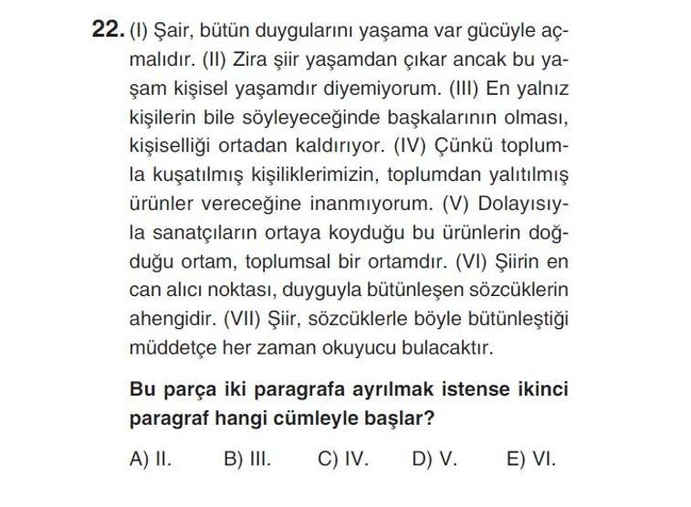 Online deneme sınavı Türkçe bölümü cevap anahtarı
