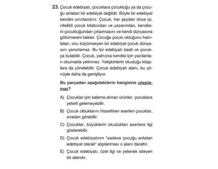 Online deneme sınavı Türkçe bölümü cevap anahtarı