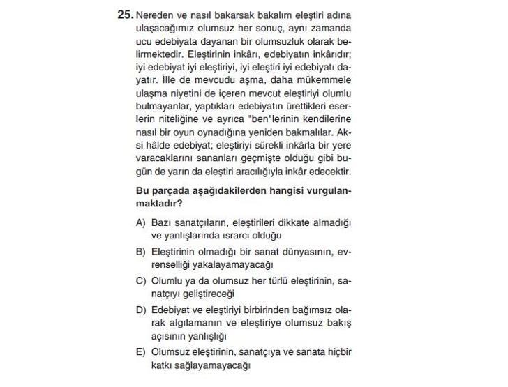 Online deneme sınavı Türkçe bölümü cevap anahtarı