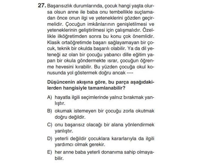 Online deneme sınavı Türkçe bölümü cevap anahtarı