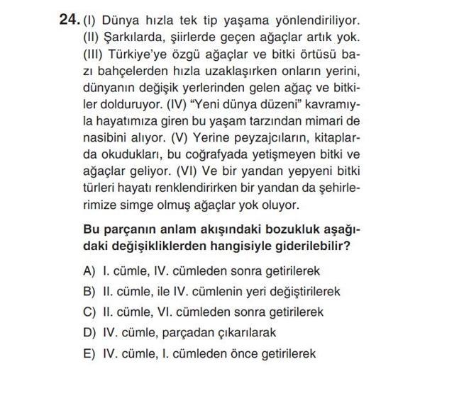 Online deneme sınavı Türkçe bölümü cevap anahtarı