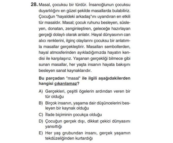 Online deneme sınavı Türkçe bölümü cevap anahtarı