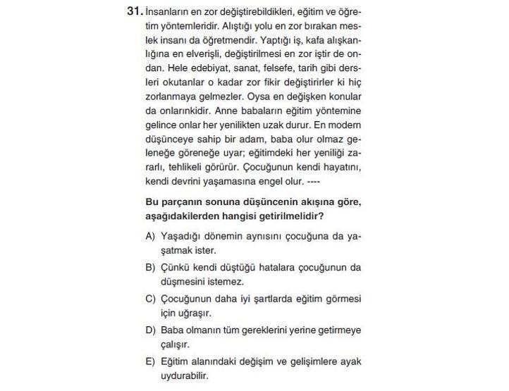 Online deneme sınavı Türkçe bölümü cevap anahtarı