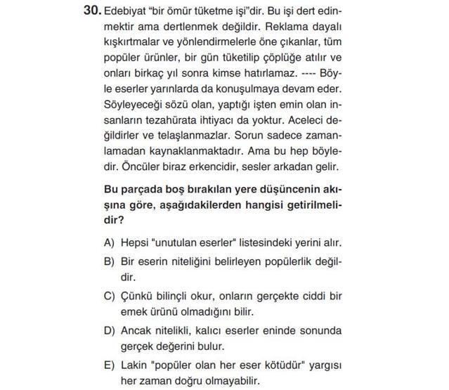Online deneme sınavı Türkçe bölümü cevap anahtarı