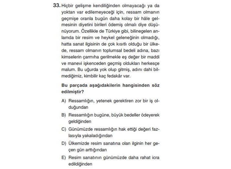 Online deneme sınavı Türkçe bölümü cevap anahtarı