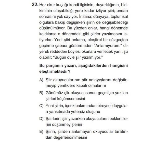 Online deneme sınavı Türkçe bölümü cevap anahtarı