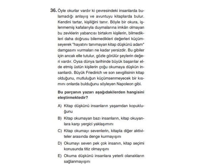Online deneme sınavı Türkçe bölümü cevap anahtarı