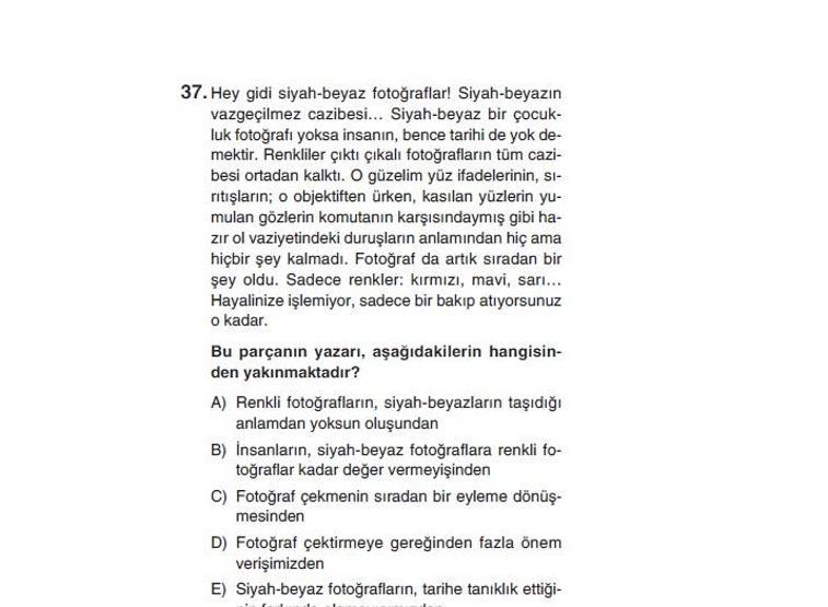 Online deneme sınavı Türkçe bölümü cevap anahtarı