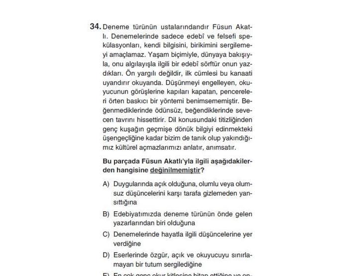 Online deneme sınavı Türkçe bölümü cevap anahtarı