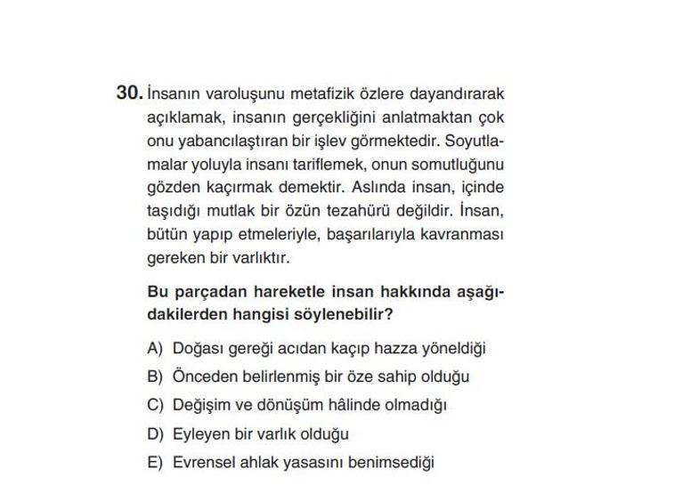 Online deneme sınavı Sosyal Bilimler bölümü cevap anahtarı