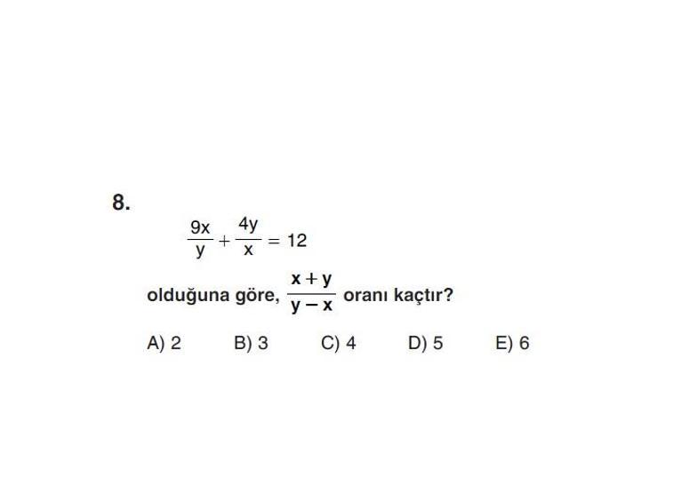 Online YGS denemesi Temel Matematik bölümü cevap anahtarı