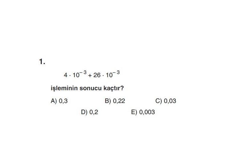 Online YGS denemesi Temel Matematik bölümü cevap anahtarı