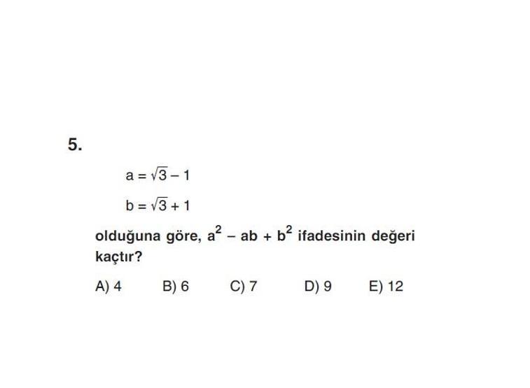 Online YGS denemesi Temel Matematik bölümü cevap anahtarı