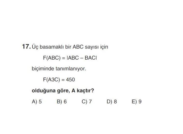 Online YGS denemesi Temel Matematik bölümü cevap anahtarı