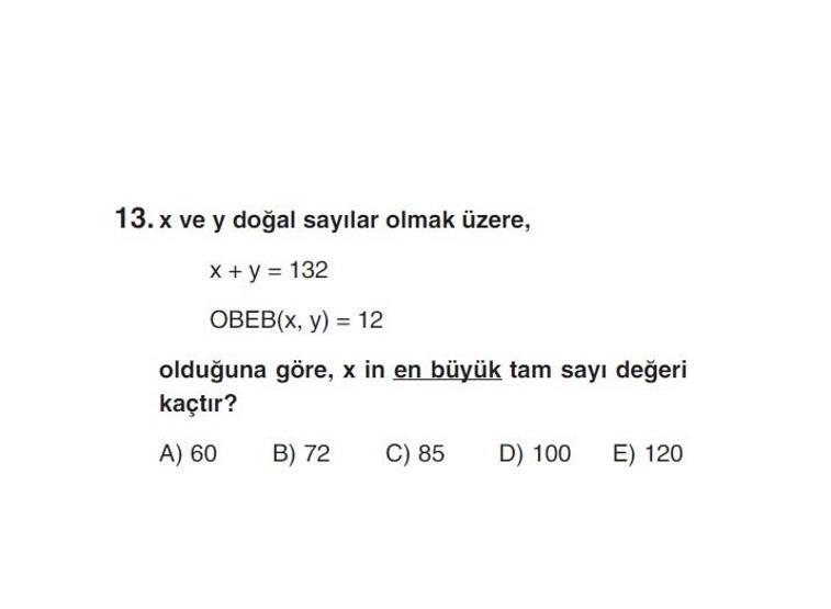 Online YGS denemesi Temel Matematik bölümü cevap anahtarı
