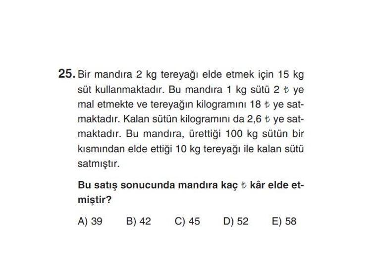 Online YGS denemesi Temel Matematik bölümü cevap anahtarı