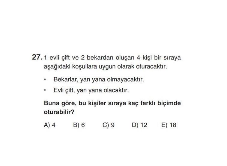Online YGS denemesi Temel Matematik bölümü cevap anahtarı