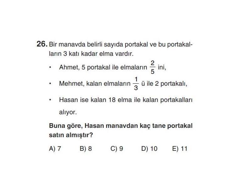 Online YGS denemesi Temel Matematik bölümü cevap anahtarı
