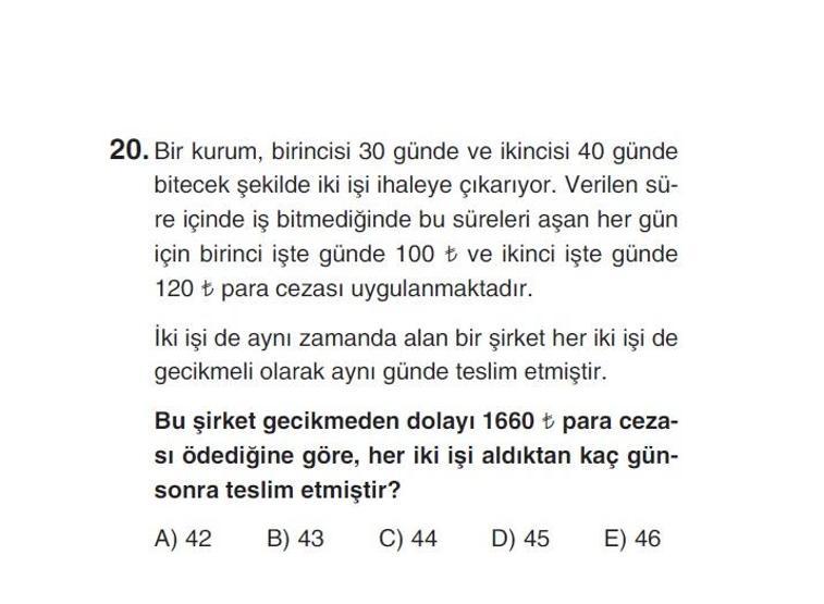 Online YGS denemesi Temel Matematik bölümü cevap anahtarı