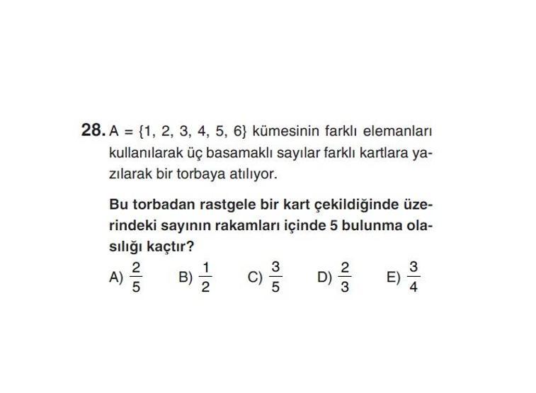 Online YGS denemesi Temel Matematik bölümü cevap anahtarı