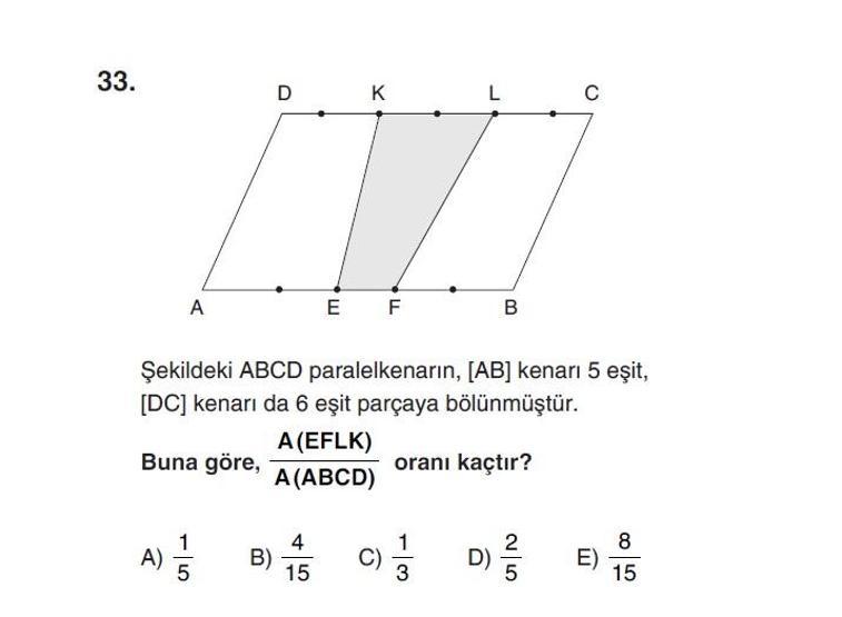 Online YGS denemesi Temel Matematik bölümü cevap anahtarı