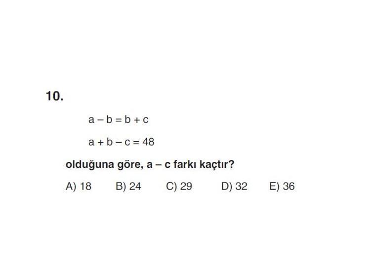 Online YGS denemesi Temel Matematik bölümü cevap anahtarı